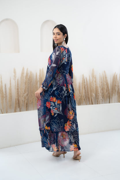 Womenâ€™s Blue Floral Printed Long Dress by Myshka-