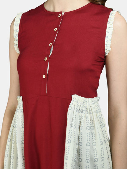 Women Red and White Printed Cotton dress by Myshka (