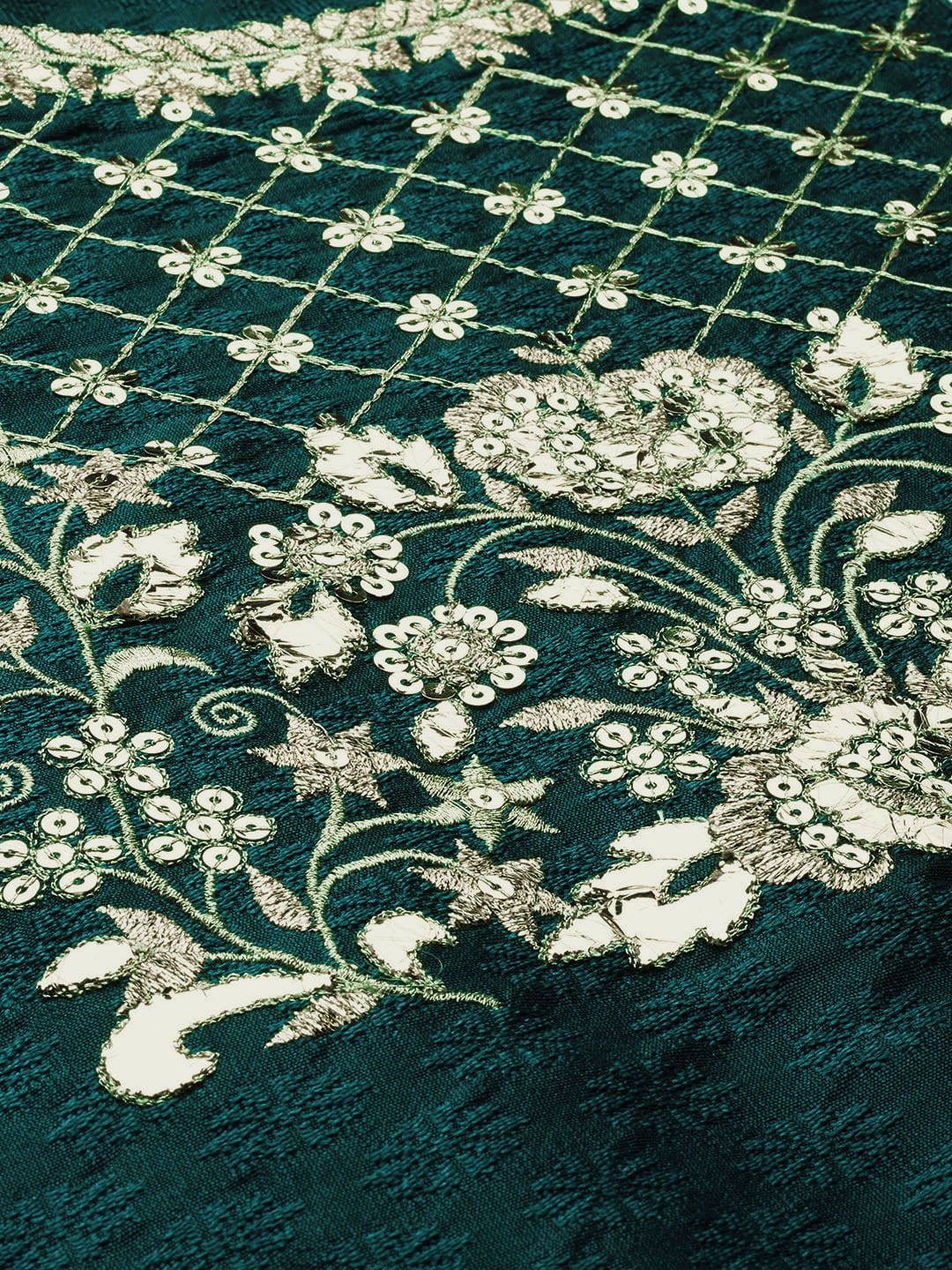 Women's Green & Silver-Toned Yoke Design Straight Kurta