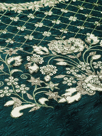 Women's Green & Silver-Toned Yoke Design Straight Kurta