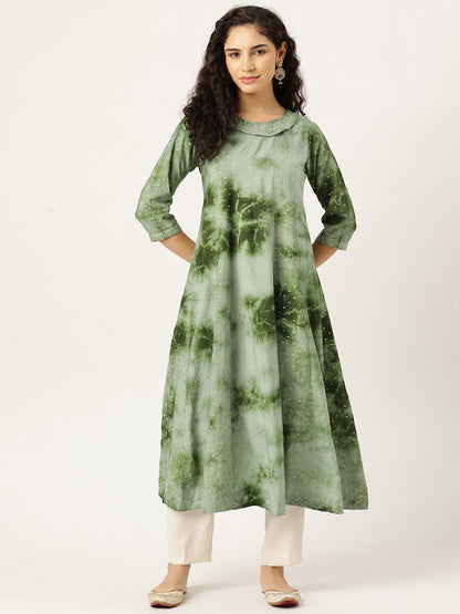 Women's Flared A-Line Dress (Green)