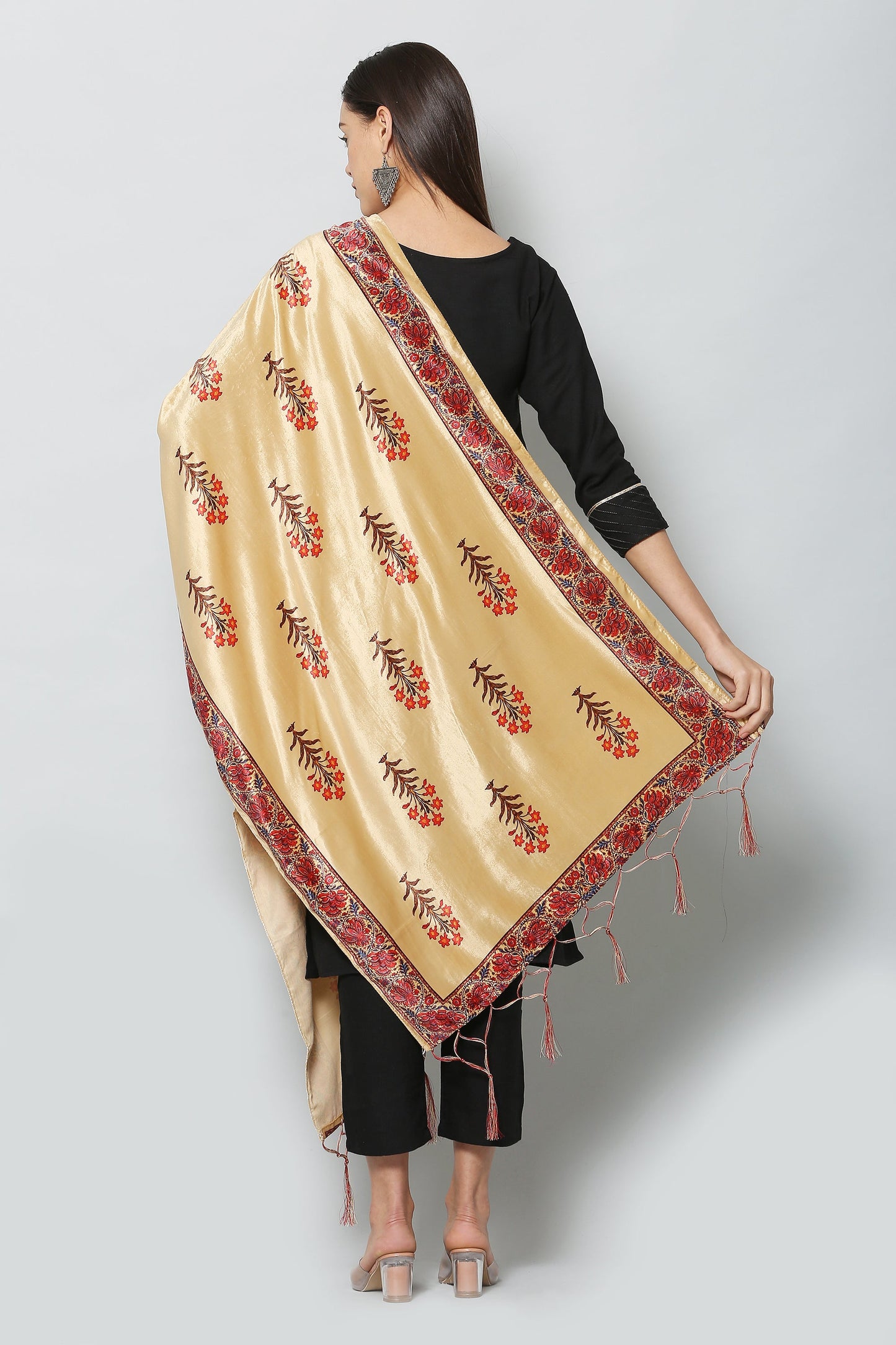 Women's Beige Color Polyster Blend Velvet  Digital Printed Dupatta