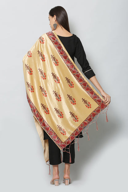 Women's Beige Color Polyster Blend Velvet  Digital Printed Dupatta
