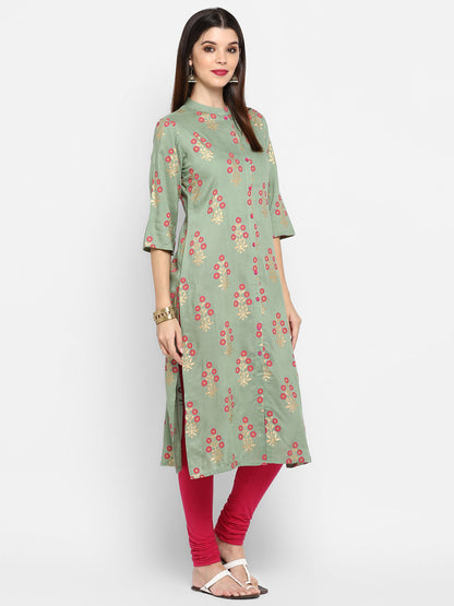 Women's Light Green Rayon Kurta By Vbu