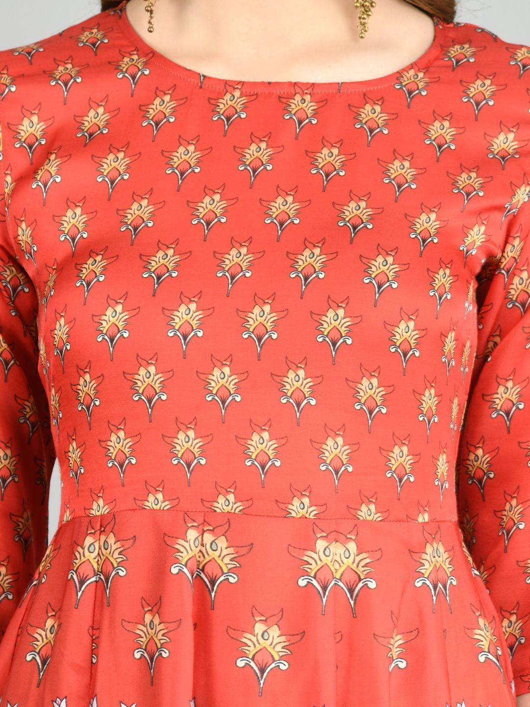 Women Red Cotton Printed Dress by Myshka (