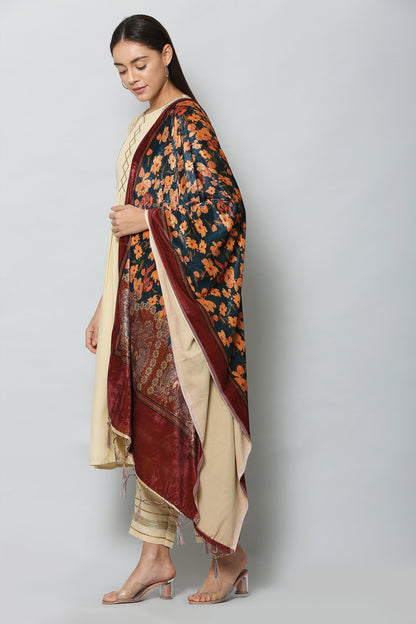 Women's Maroon Color Polyster Velvet  Digital Printed Dupatta