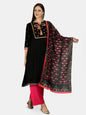 Women's Black Rayon Printed 3/4 Sleeve Round Neck Casual Kurta Palazzo Dupatta Set