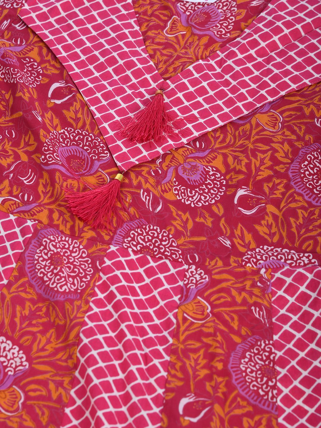 Women's Pink Cotton Printed Half Sleeve V Neck Casual Dress