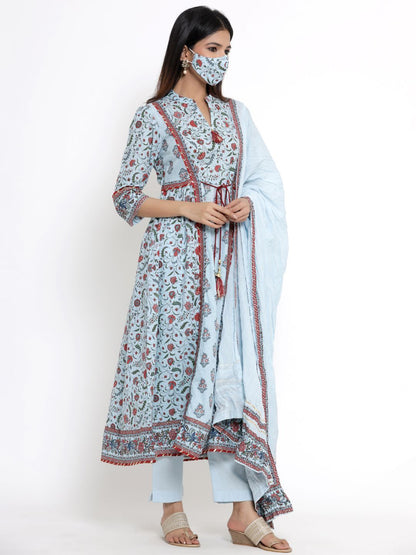 Women's Printed Flared Kurta Pant Dupatta Set