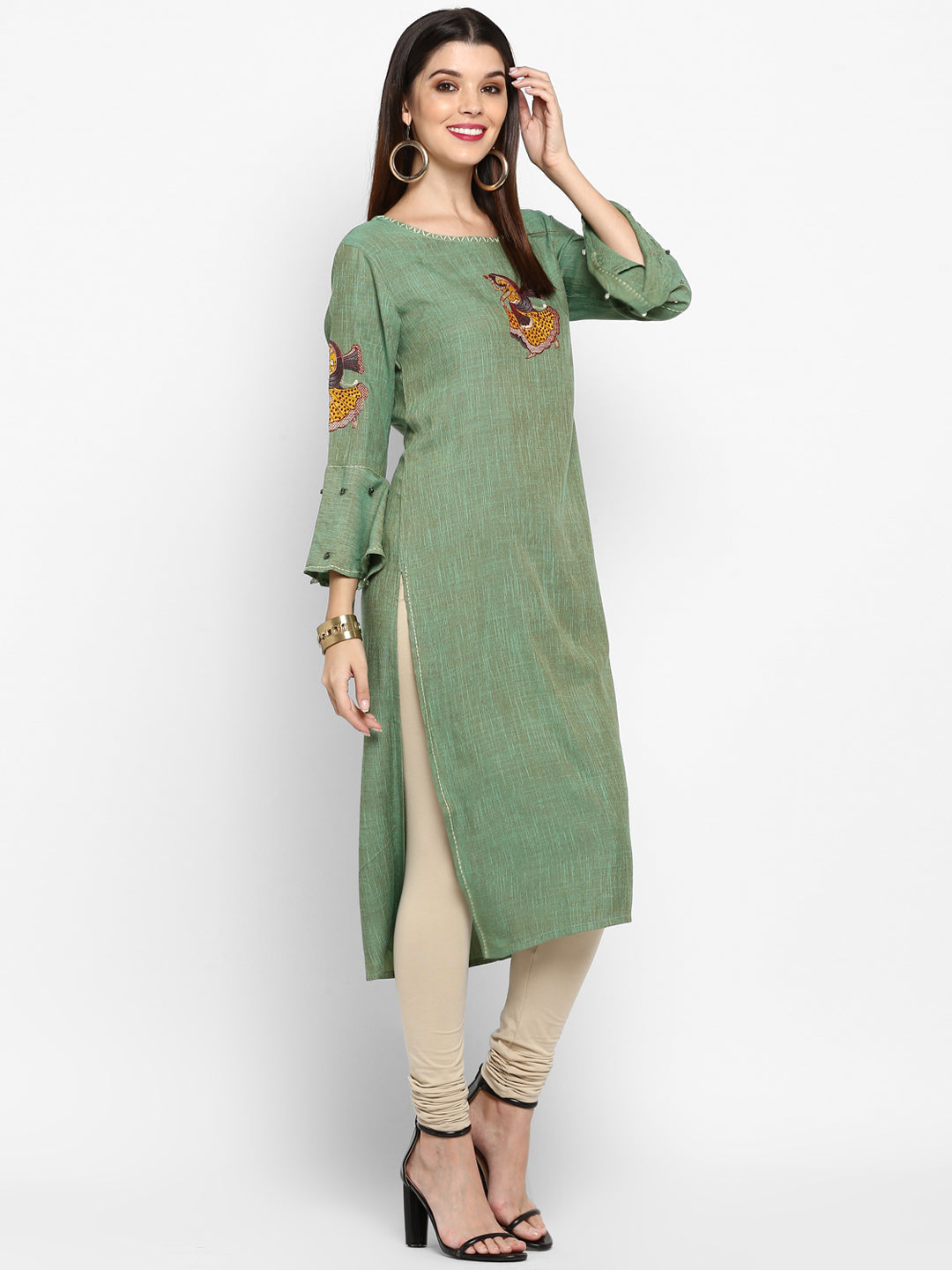Women's Parrot Green Rayon Kurta By Vbu