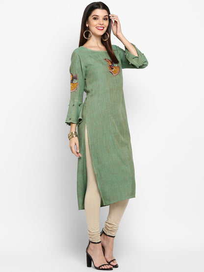 Women's Parrot Green Rayon Kurta By Vbu