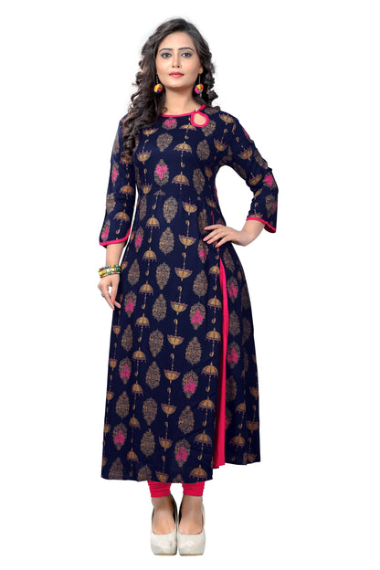 Women's Blue Rayon Kurta By Vbu