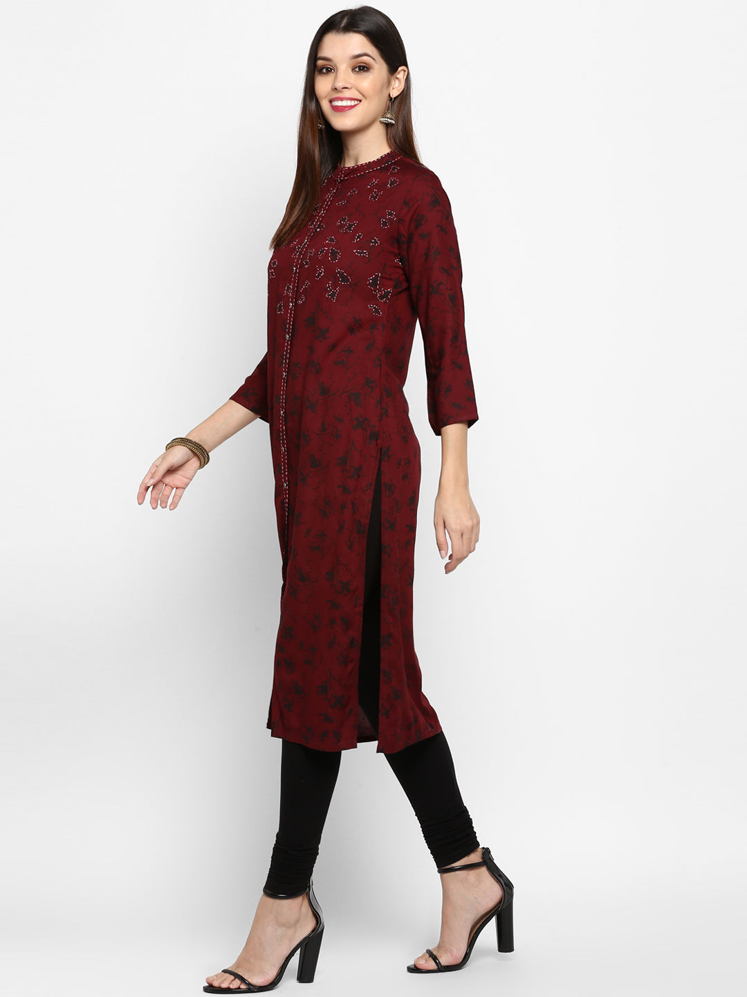 Women's Dark Purple Color Rayon Straight Kurta Only