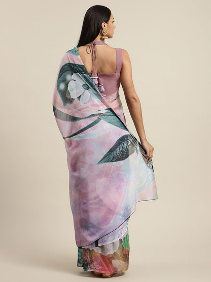 Women's Lavender Colour Chiffon Digital Print Saree