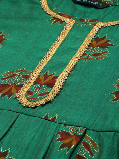 Women's Green Color Muslin Foil Printed Kurta Sharara With Dupatta