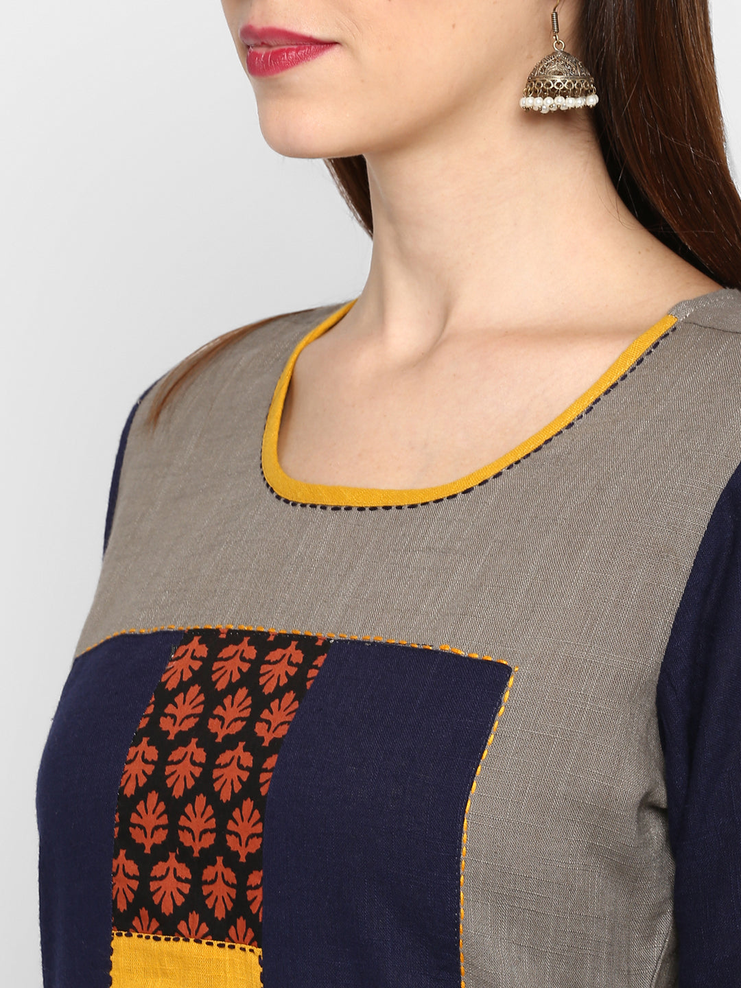 Women's Grey Cotton Straight Kurta By Vbu