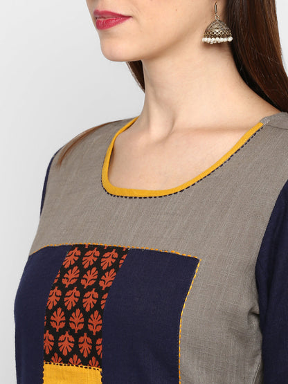 Women's Grey Cotton Straight Kurta By Vbu