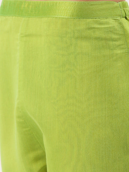 Women's Green Color Chanderi Silk Straight Embroidered Kurta Pant With Dupatta