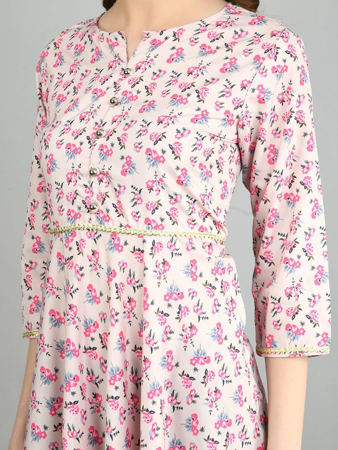 Women's Multi Polyester Printed 3/4 Sleeve Round Neck Casual Dress