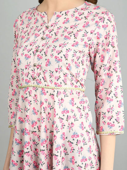 Women's Multi Polyester Printed 3/4 Sleeve Round Neck Casual Dress