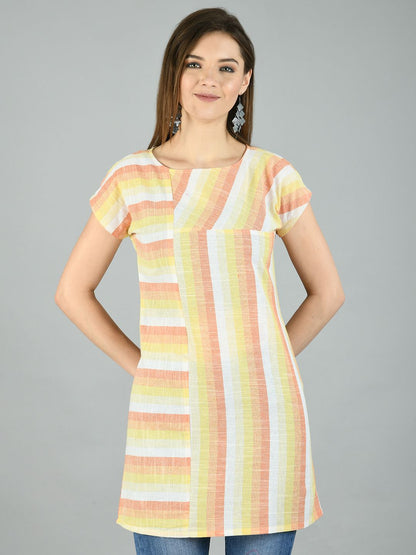 Women's Multi Cotton Printed Short Sleeve Round Neck Casual Top