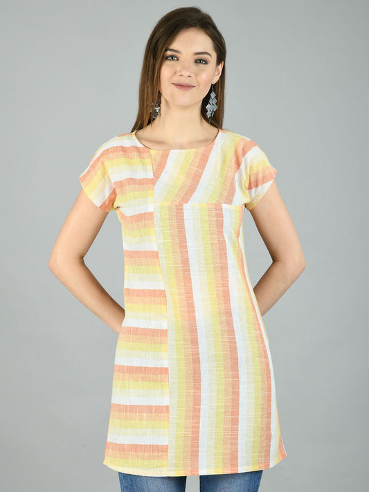 Women's Multi Cotton Printed Short Sleeve Round Neck Casual Top
