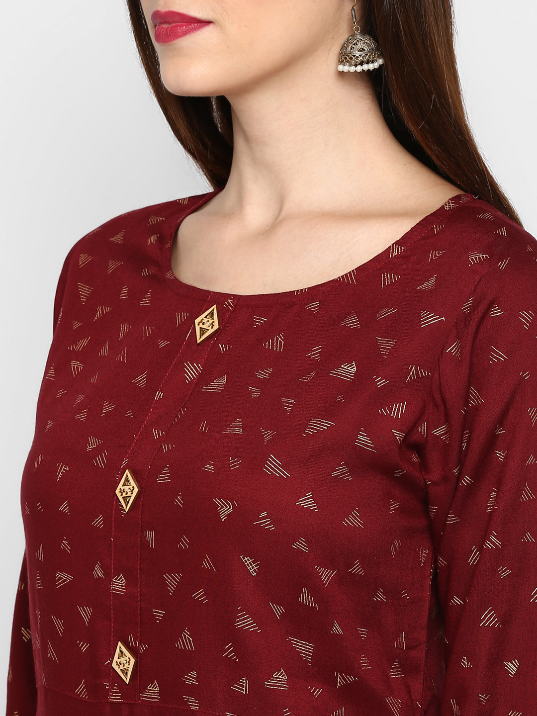 Women's Maroon Printed Kurta By Vbuyz- (