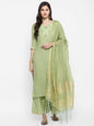 Women's Green Color Chanderi Silk Embroidered Straight Kurta Palazzo With Dupatta