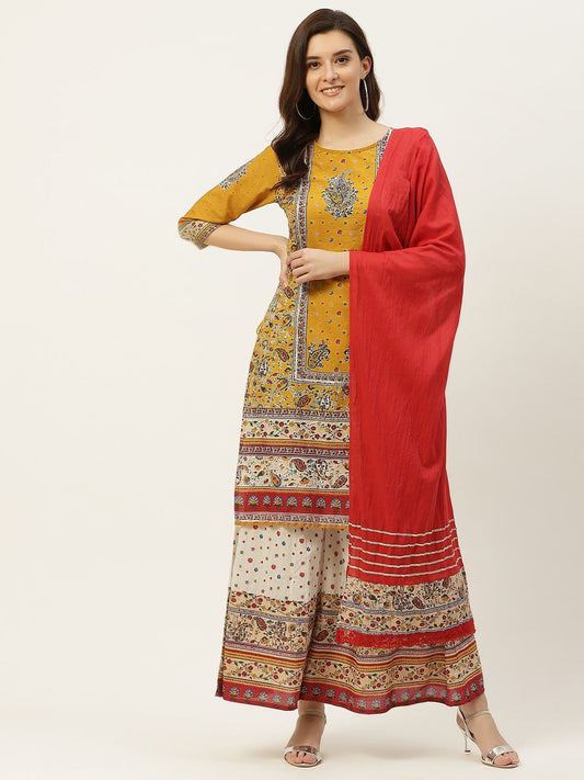 Women's Printed Straight Kurta Palazzo Dupatta Set2