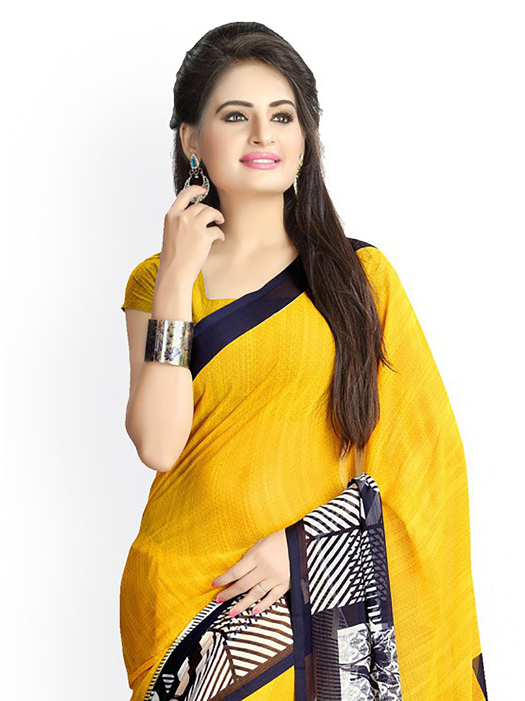 Women's Yellow Chiffon Printed Saree