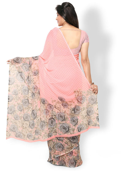 Women's Pink Chiffon Printed Saree