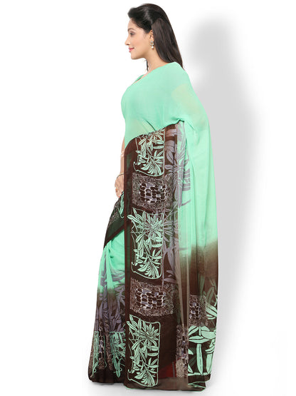 Women's Green Chiffon Printed Saree