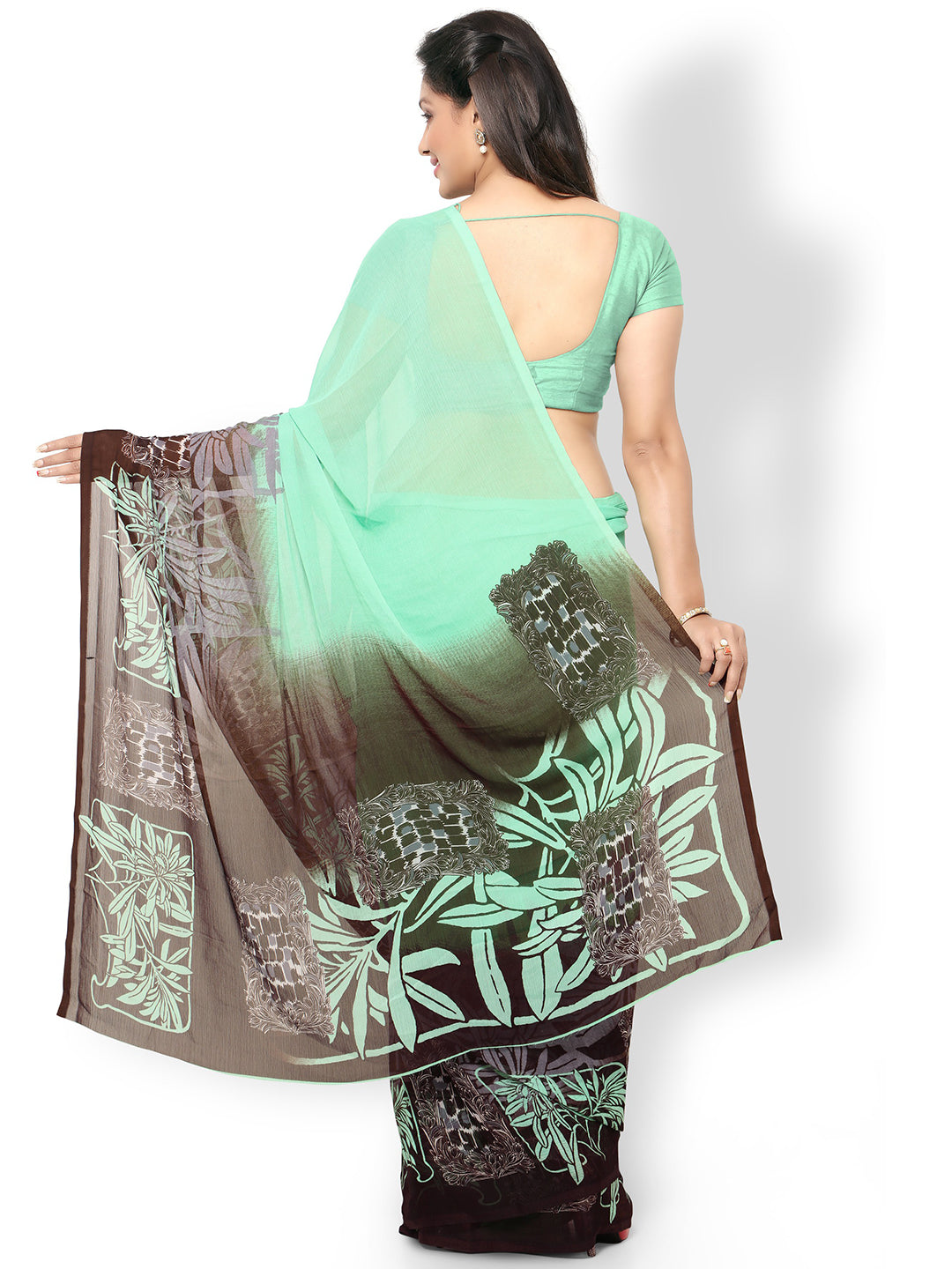 Women's Green Chiffon Printed Saree