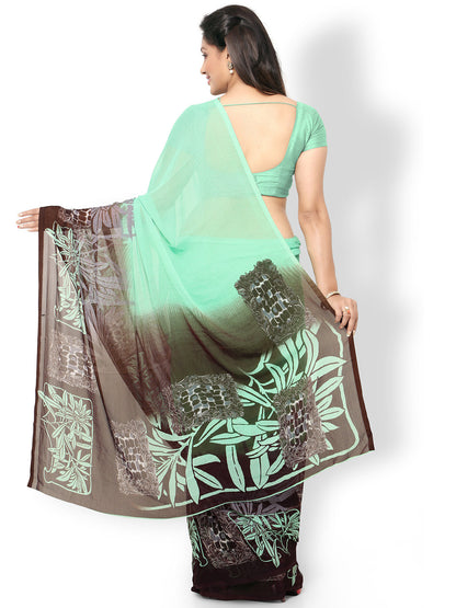 Women's Green Chiffon Printed Saree