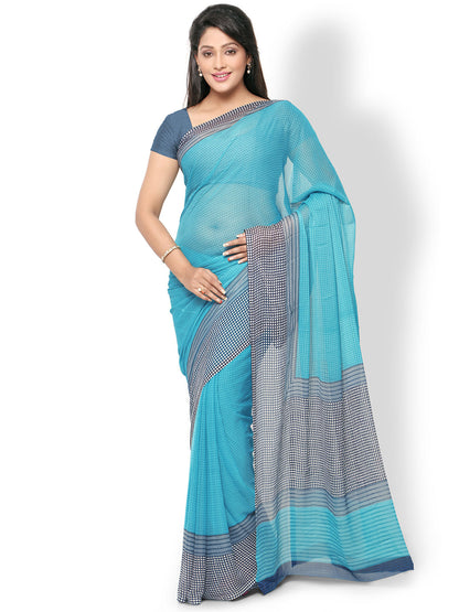 Women's Blue Chiffon Printed Saree