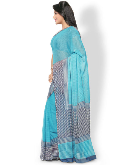 Women's Blue Chiffon Printed Saree