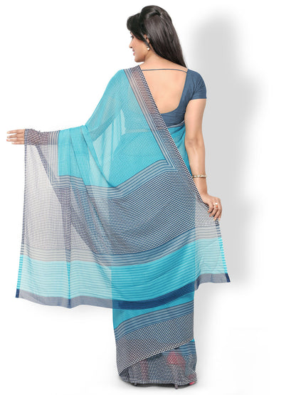 Women's Blue Chiffon Printed Saree