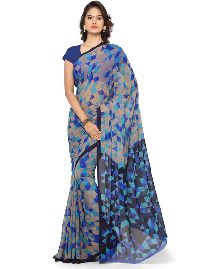 Women's Blue Chiffon Printed Saree