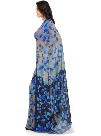 Women's Blue Chiffon Printed Saree