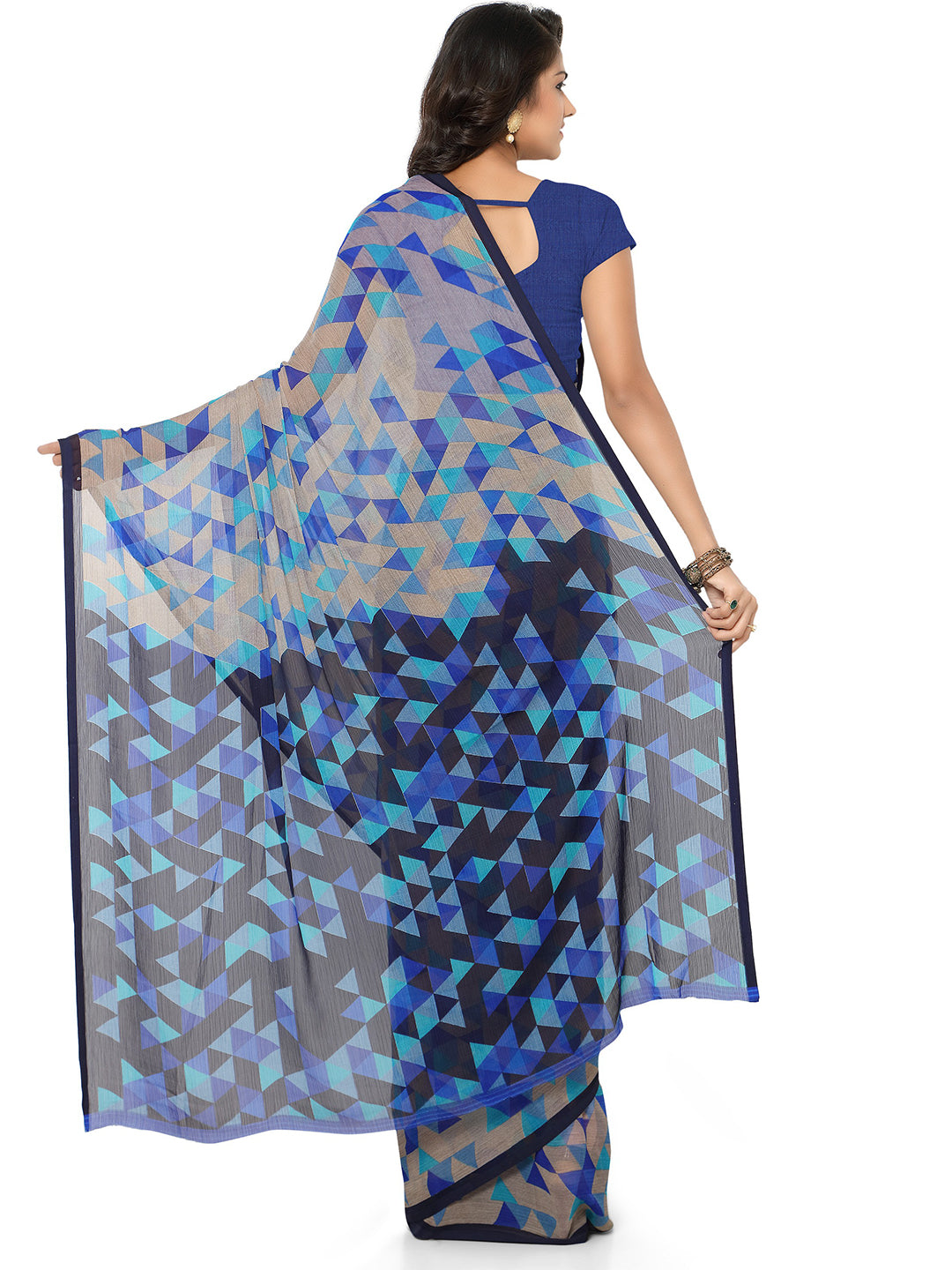 Women's Blue Chiffon Printed Saree