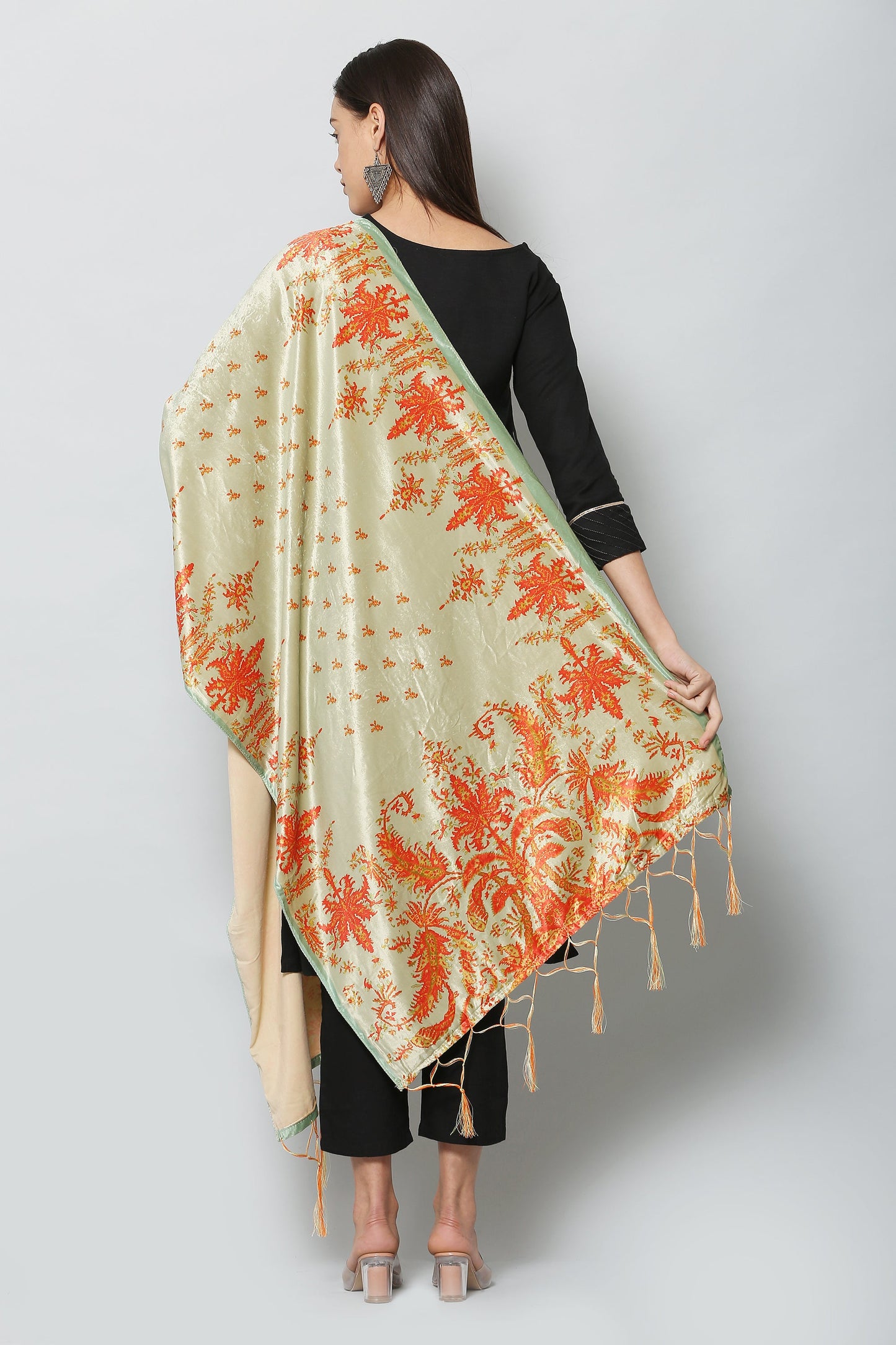 Women's Orange Color Polyster Velvet  Digital Printed Dupatta
