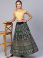 Women's Navy Velvet Foil Print Kalidar Skirt