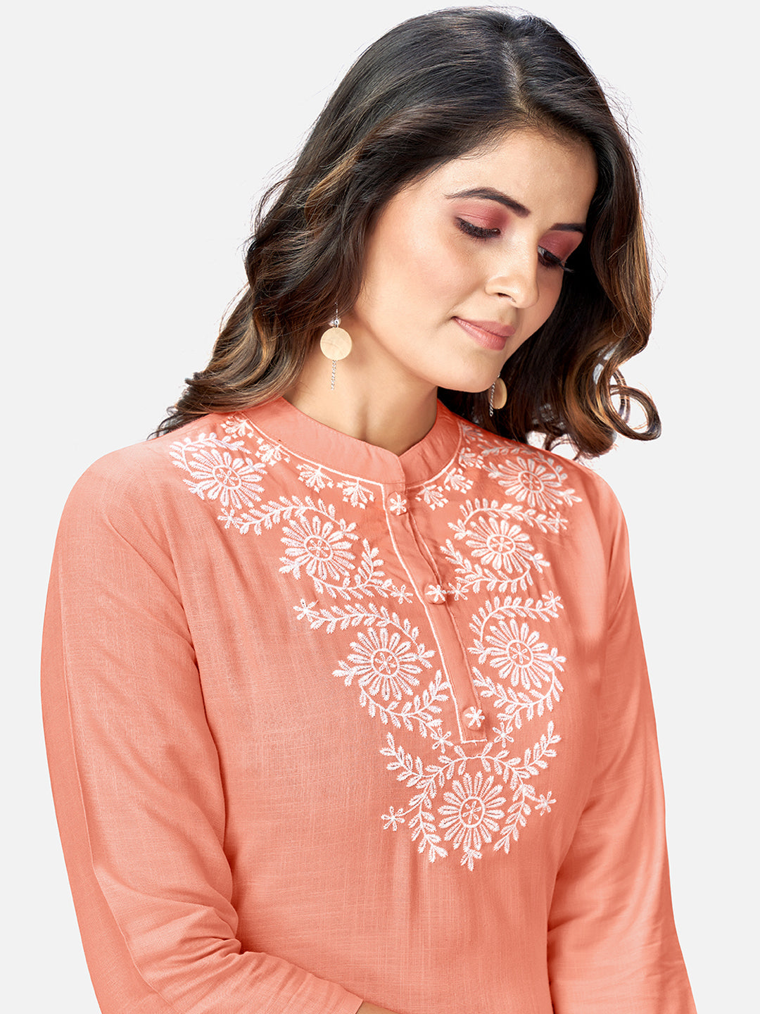 Women's Peach Rayon Kurta With Pant & Dupatta By Vbuyz (3