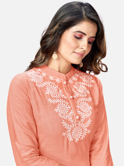 Women's Peach Rayon Kurta With Pant & Dupatta By Vbuyz (3