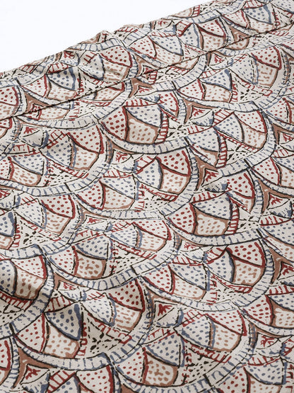 Women's Beige & Blue Printed Flared Palazzos