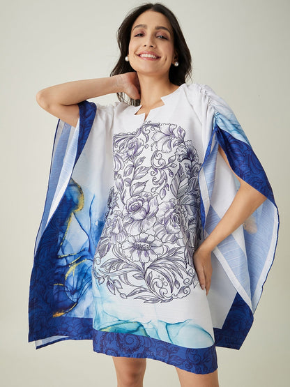 Women's Blue Tranquil Mandala Resort Kaftan with Elasticated Shoulder Detailing