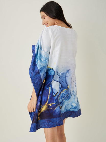 Women's Blue Tranquil Mandala Resort Kaftan with Elasticated Shoulder Detailing