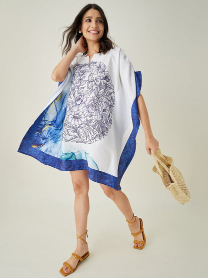 Women's Blue Tranquil Mandala Resort Kaftan with Elasticated Shoulder Detailing