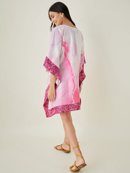 Women's Pink Tranquil Mandala Resort Kaftan with Back pin Tuck detailing