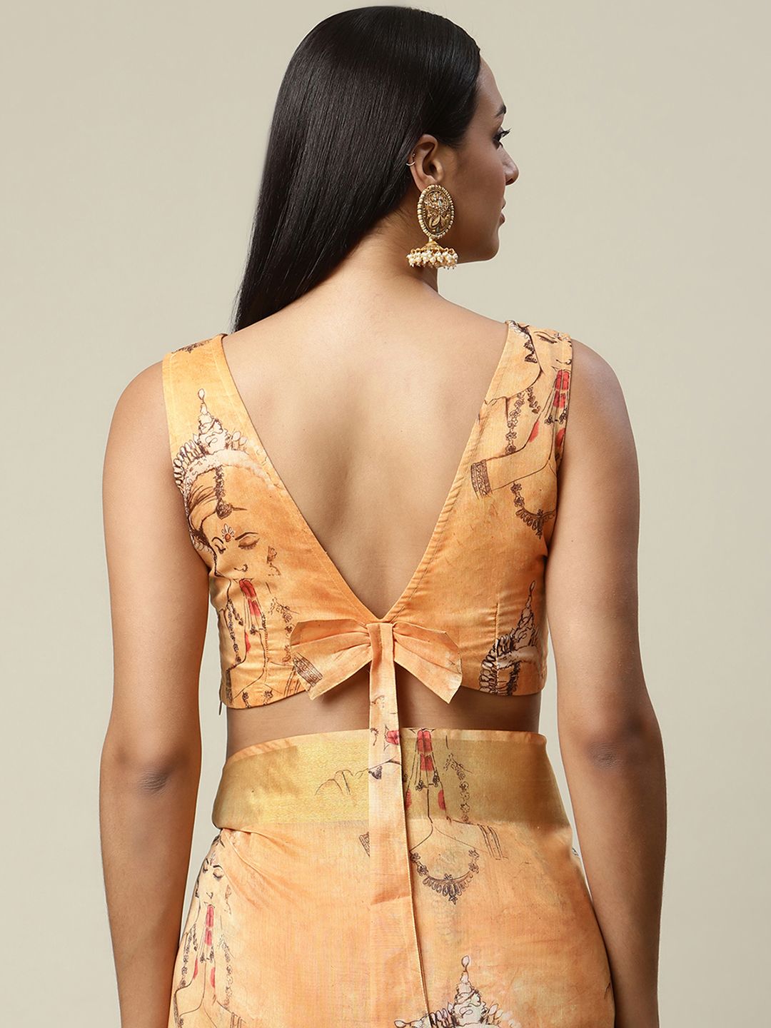 Women's Orange Chanderi Digital Printed Saree
